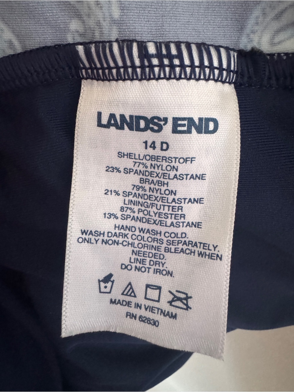 Lands' End Navy and White Swim Tankini Top with Paisley Accents - 14D - Picture 4 of 13